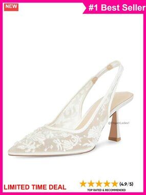 Lace Mesh Slingback Kitten Heels Pointed Toe Embroidered Bridal Pumps